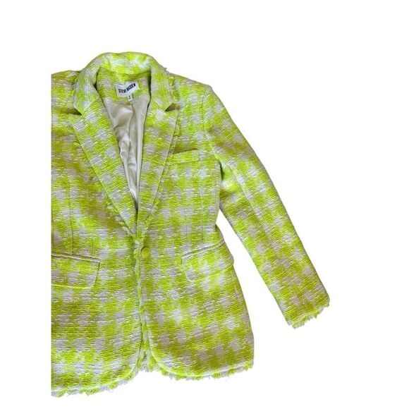 Steve Madden Harlow Womens Acid Lime Houndstooth Tweed Blazer Jacket Medium - Picture 10 of 10